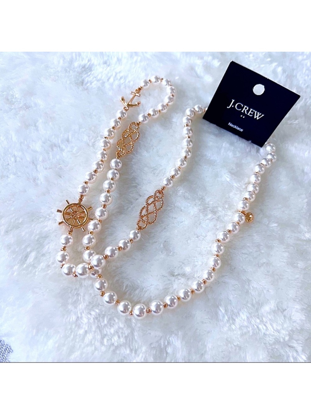 J. Crew Pearl Necklace with Gold Nautical Charms